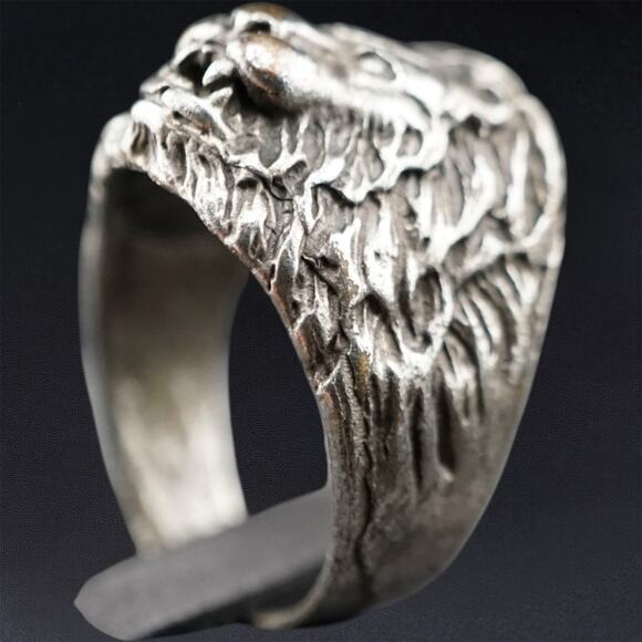 Goth Biker Lion Head Statement Ring Silver Tone Adjustable Open Band Size 9–9.5f - Picture 7 of 12